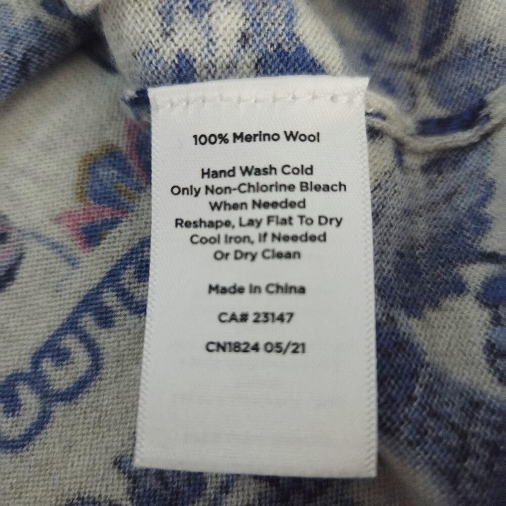 Talbots Sweater Womens M Gray Merino Wool Floral Print Crewneck Lightweight Knit - Picture 6 of 9